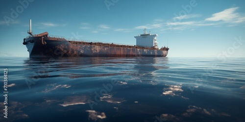 Tanker in the sea with spilled oil