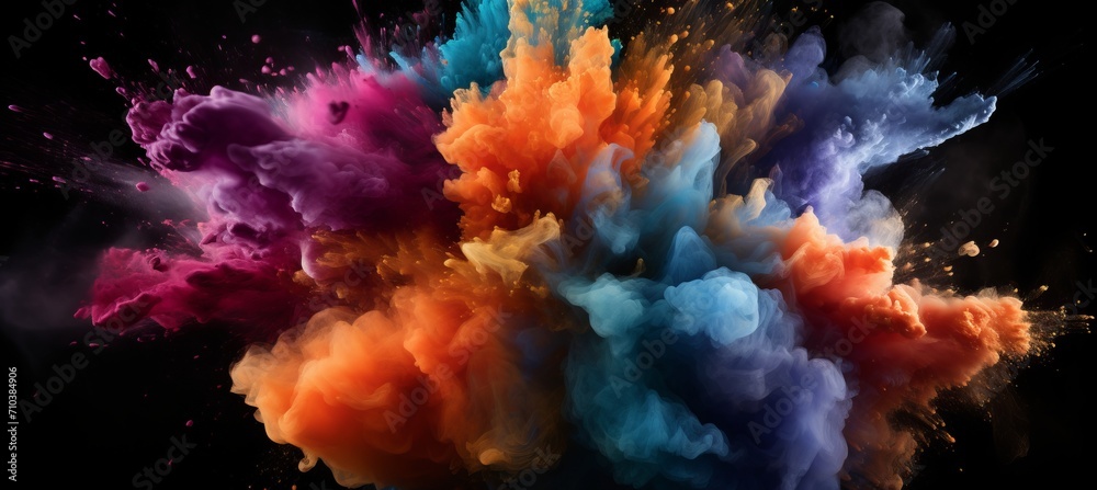 Vibrant colored powder explosion abstract close up burst resembling holi paint celebration