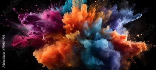 Vibrant colored powder explosion abstract close up burst resembling holi paint celebration