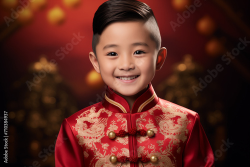 chinese young boy kid wearing red traditional clothes