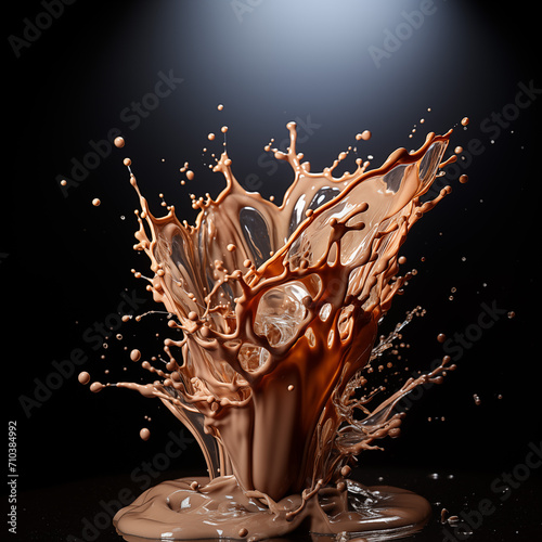 AI generated illustration of a chocolate splash on a dark background