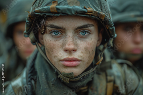 Close-up view on woman soldier