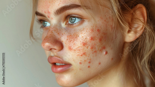 Young beautiful girl with skin problems photo
