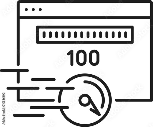 Fast loading site. CDN. Content delivery network icon, web blog or Internet portal data storage and backup server, website media publishing, CDN outline vector sign with connection speed test page