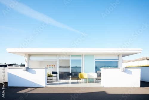white modern house with flat roof and blue sky © studioworkstock