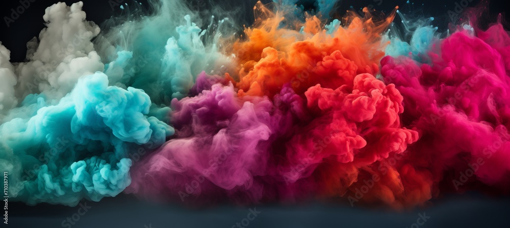 Fototapeta premium Colorful powder explosion abstract close up dust with vibrant holi paint bursts on backdrop