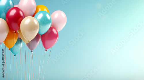 Children's birthday background with many balloons in pastel tones