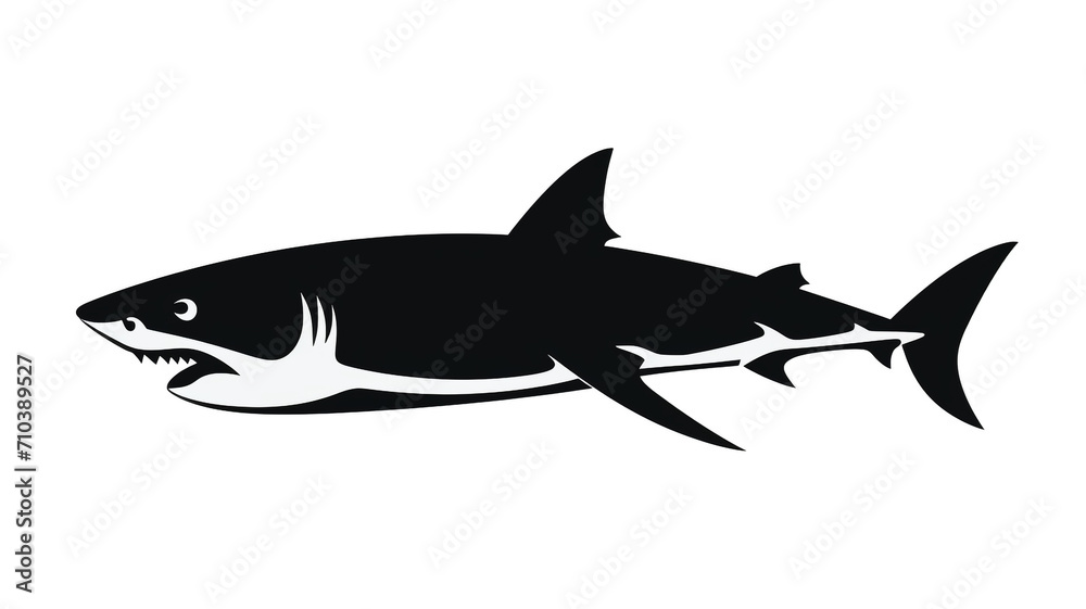 Fototapeta premium Silhouette of shark isolated on white background