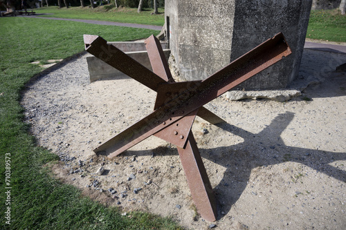 Anti-tank obstacles at Utah Beach which was one of the five areas of the Allied invasion of German-occupied France in the Normandy landings on 6 June 1944