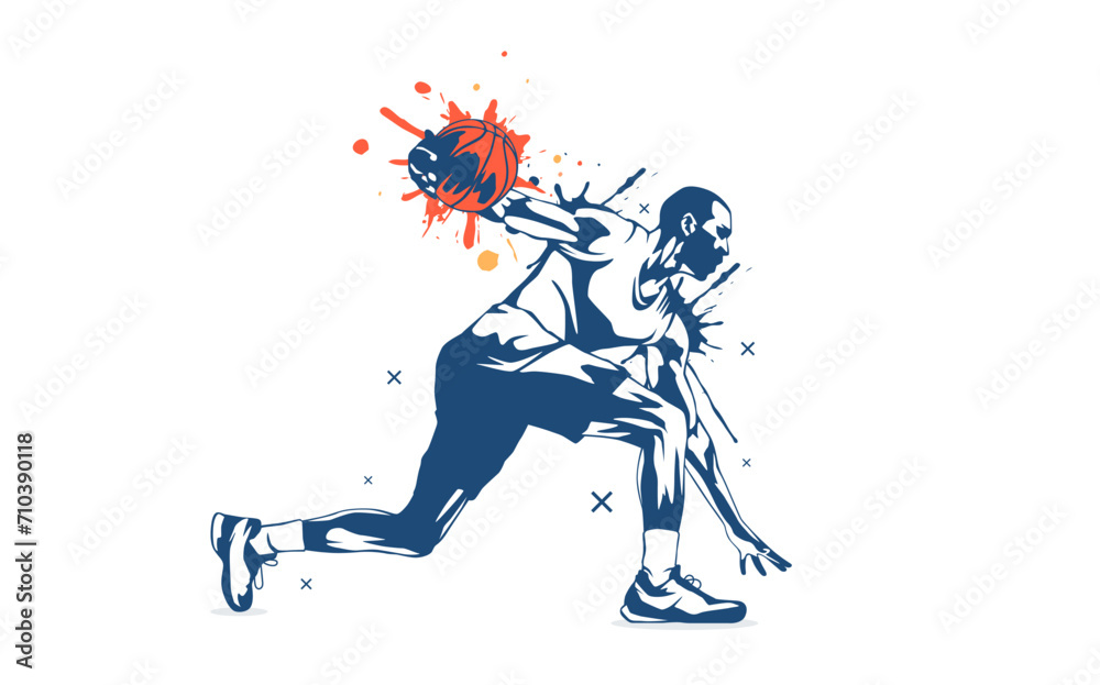 sports concept design. Features a basketball player athlete with an interactive design style. Dribble. Design with the concept of celebrating national sports day. basketball player