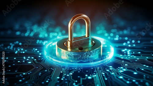 Secure connection of cybersecurity service concept closeup, with login fingerprint and connecting network, copy space area AI Image Generative