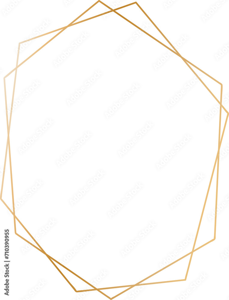Gold geometric frame illustration on transparent background.