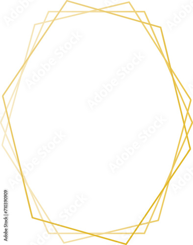 Gold geometric frame illustration on transparent background.