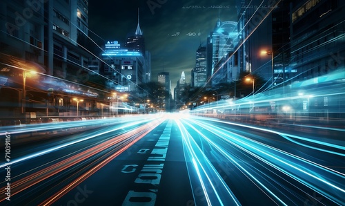 Long exposure light at night in the city speeds internet connection  quick citizen information symmetries AI Image Generative