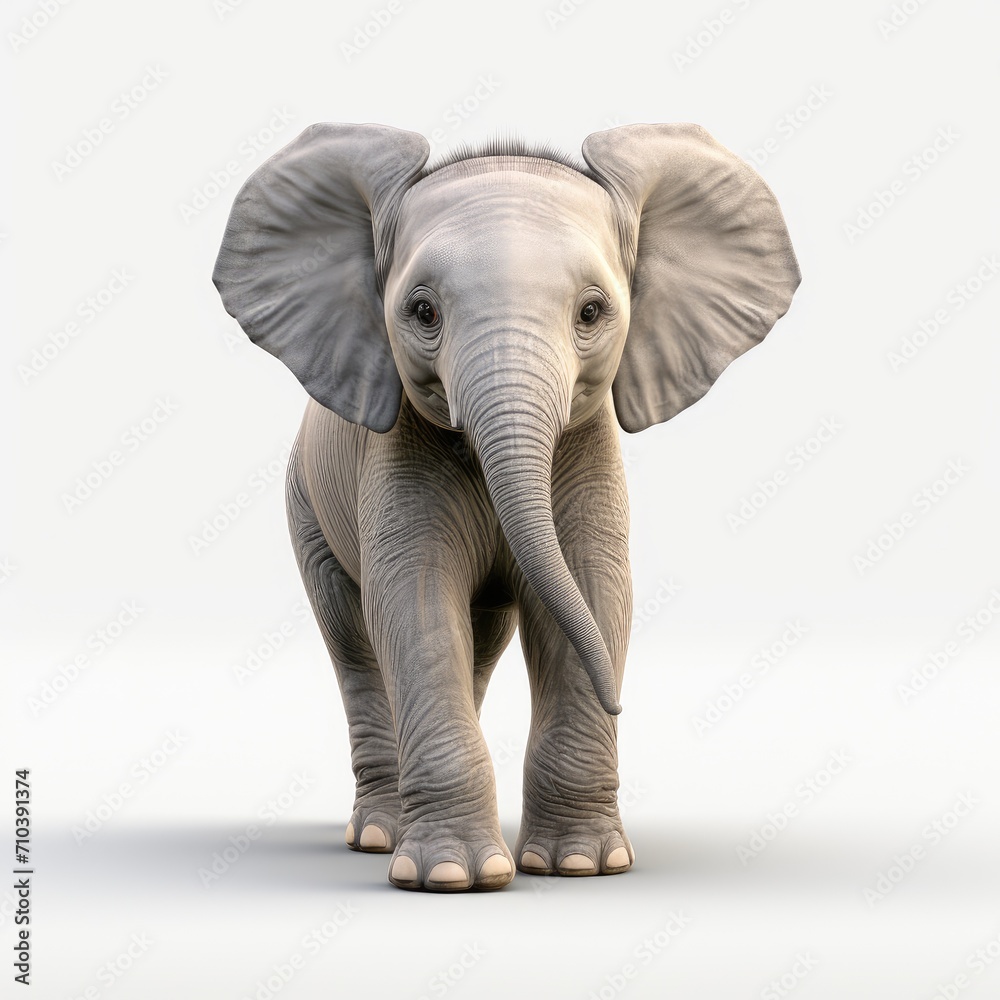 Adorable Baby Elephant Standing Alone with Big Ears and Gentle Eyes - Generative AI