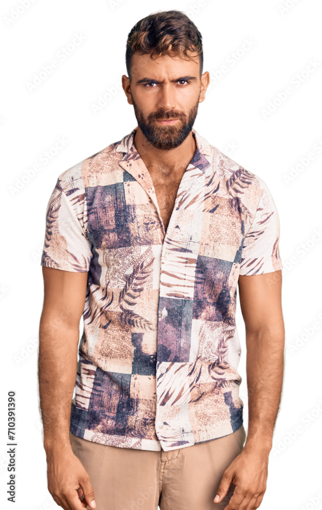 Young hispanic man wearing summer clothes skeptic and nervous, frowning upset because of problem. negative person. Young hispanic man wearing summer clothes skeptic and nervous, frowning upset because of problem. negative person.