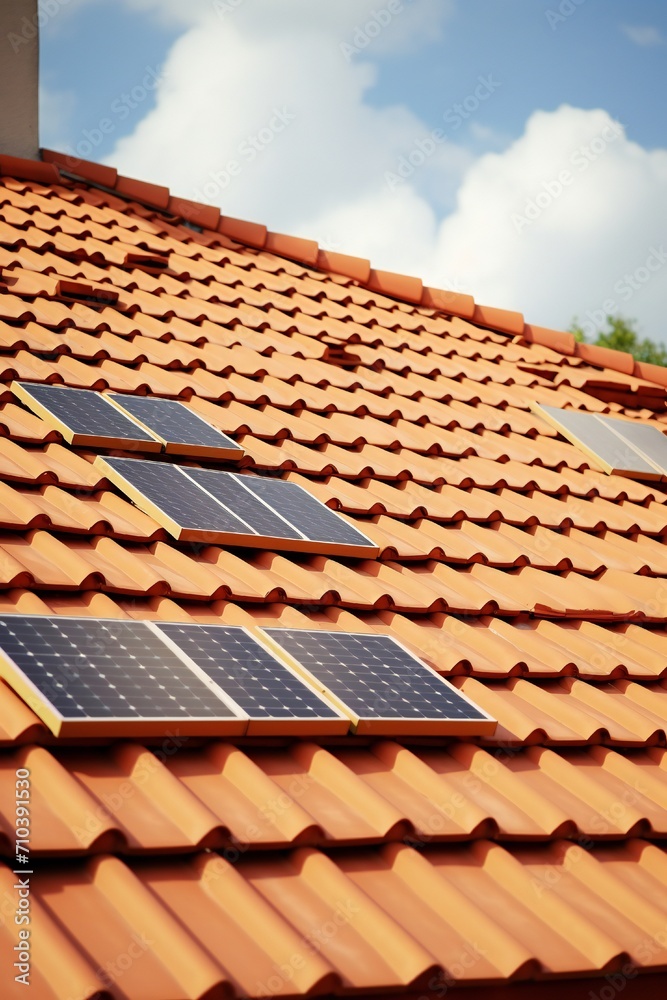 Closeup of roof covered with solar panels on white background Generative Ai Closeup of roof covered with solar panels on white background Generative Ai