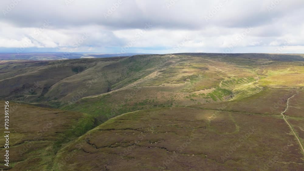 Panorama Of Peak District National Park In Summer In Hope Valley, England. - aerial descend Panorama Of Peak District National Park In Summer In Hope Valley, England. - aerial descend