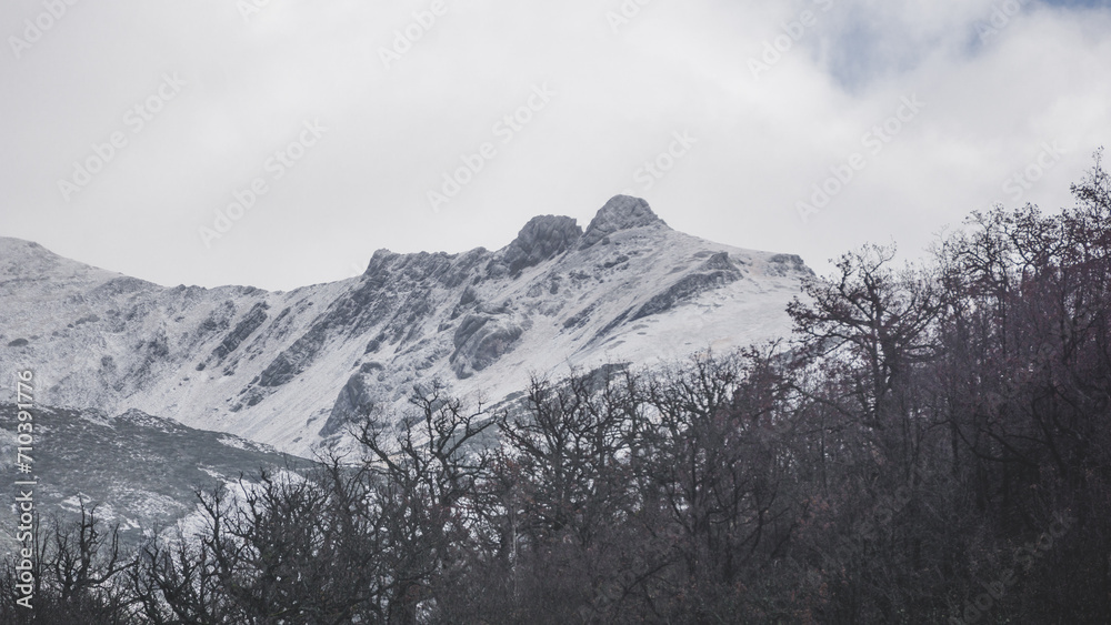 Obraz premium Mountain landscape in winter on a cloudy day