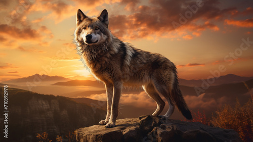 wolf at sunset background