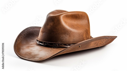 Rodeo horse rider brown leather cowboy hat isolated on white background