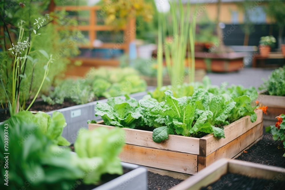raised beds with various leafy vegetables raised beds with various leafy vegetables