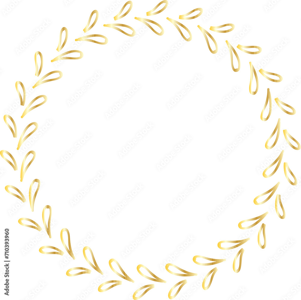 Leaf round frame gold illustration on transparent background.
