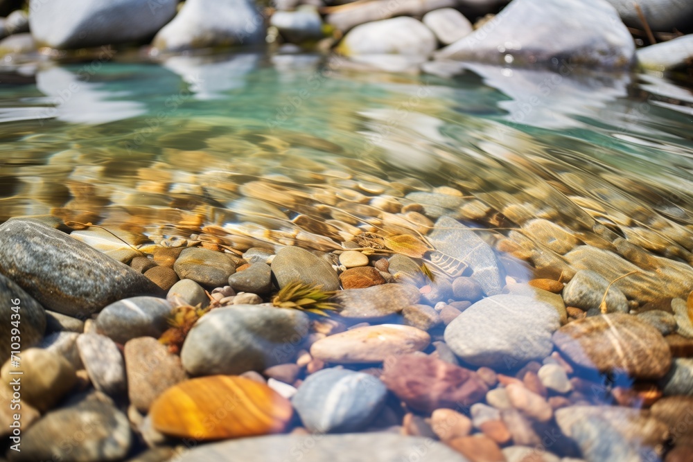 Obraz premium crystal clear alpine stream with smooth pebbles visible
