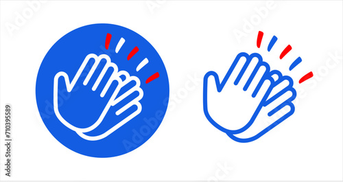 Pictogram hands clapping blue, white and red color