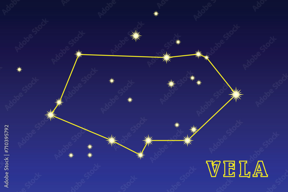 Constellation Vela. Illustration of the constellation Sails. Constellation of the southern hemisphere of the sky. It occupies an area of ​ ​ 499.6 square degrees in the sky, contains 195 stars
