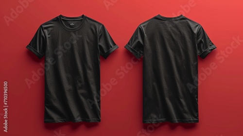 Colorful isolated T-shirts with a mockup featuring both front and back views. The preview is enhanced using generative AI for a dynamic presentation.
 photo