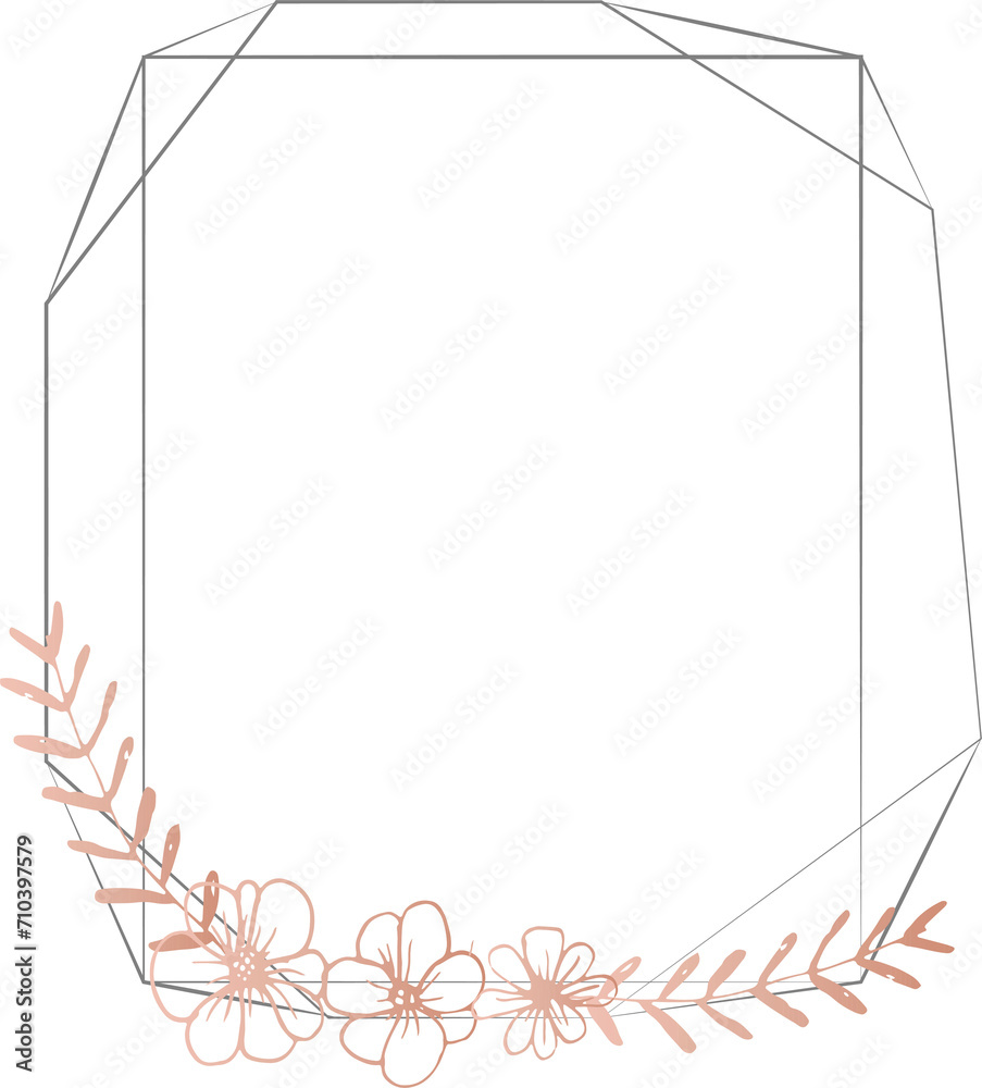 Geometric frame with floral illustration on transparent background. Geometric frame with floral illustration on transparent background.