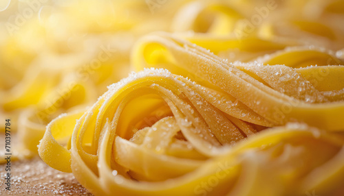 Macro shot of fresh yellow fettuccine pasta with textured details, AI generated