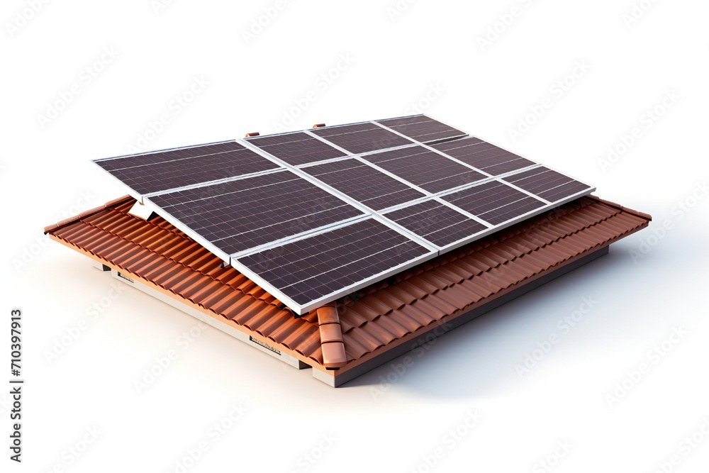 Closeup of roof covered with solar panels on white background Generative Ai Closeup of roof covered with solar panels on white background Generative Ai