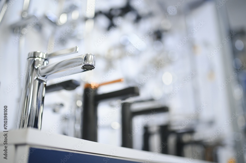 Rows of new faucets in plumbing shop Rows of new faucets in plumbing shop