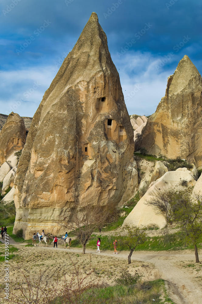 Typical Cappadocia landscape soft volcanic rock, shaped by erosion in Goreme, Turkey.