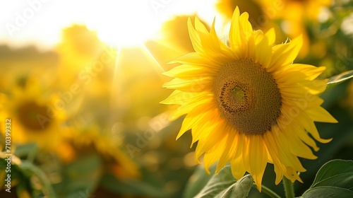 The cheerful faces of sunflowers turning towards the warm sunlight