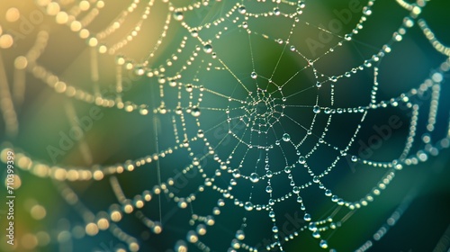 The intricate patterns of dewdrops glistening on delicate spiderwebs