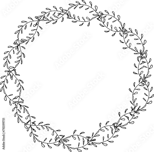 Decorative hand drawn flowers round frame illustration on transparent background.
