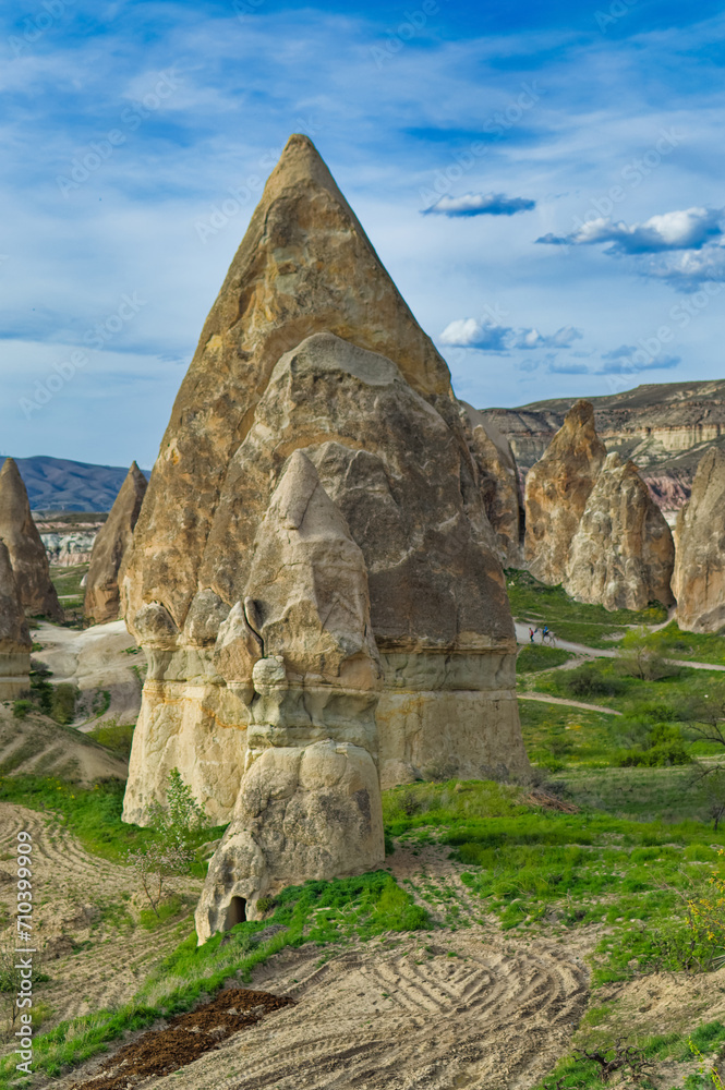 Typical Cappadocia landscape soft volcanic rock, shaped by erosion in Goreme, Turkey.