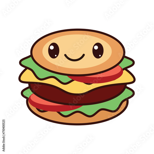 Flat style vector hamburger icon - Burger Cartoon Kawaii Vector Art
