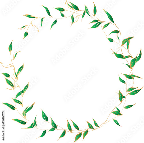 Leaf round frame for decoration illustration on transparent background. 