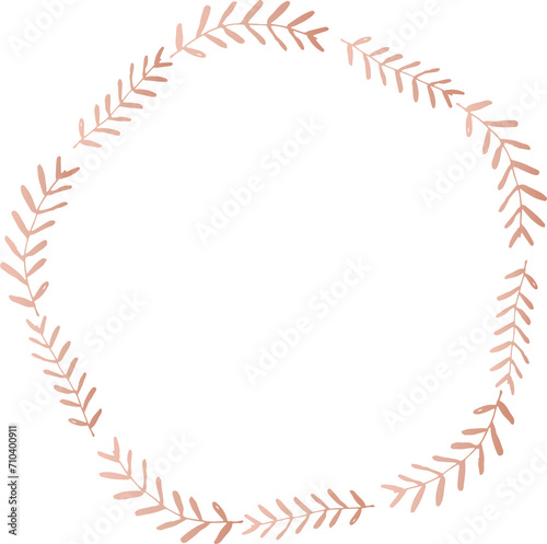 Leaf round frame pink gold illustration on transparent background.
