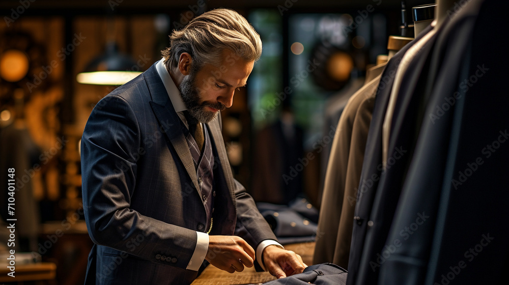 Sartorial Artistry: Well-Dressed Gentleman at a Bespoke Suit Shop, Ensuring Perfection