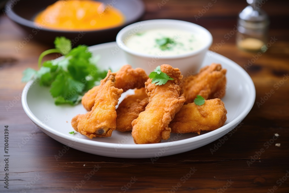breaded wings with dipping sauce and parsley breaded wings with dipping sauce and parsley