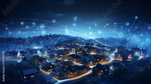 Digital Haven  Suburban Serenity in a Smart Home Community at Night