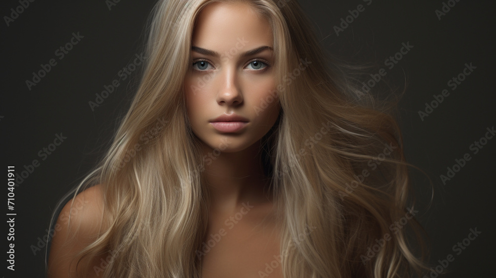 Portrait of Contemplation: Young Female Model with Blond Long Hair Radiating Awareness and Sensibility