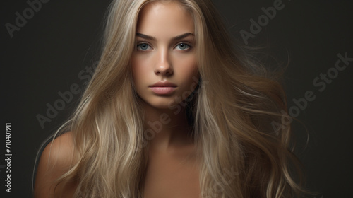 Portrait of Contemplation: Young Female Model with Blond Long Hair Radiating Awareness and Sensibility