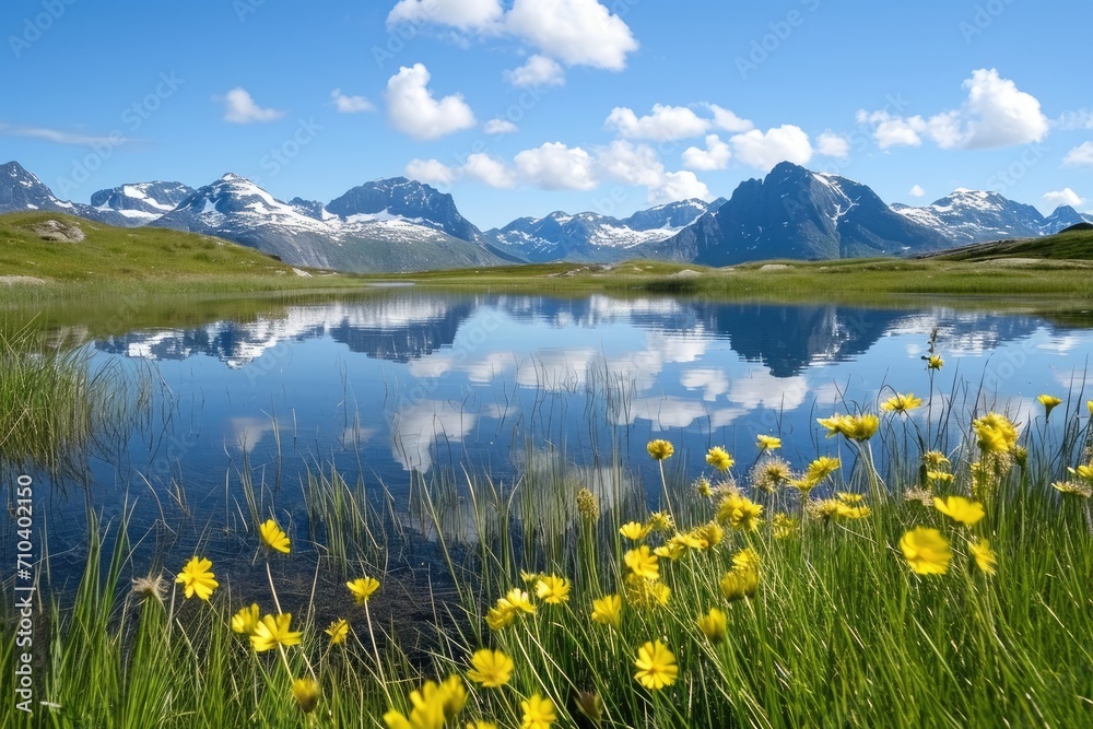 Lush Meadow with Small Lake