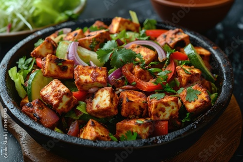 The Indian variant, called Paneer Sizzler, uses cottage cheese. Generative Ai.